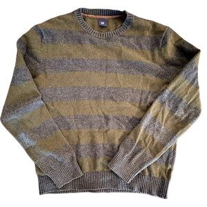 Vintage GAP Men’s Medium Green Gray Striped Knit Sweater